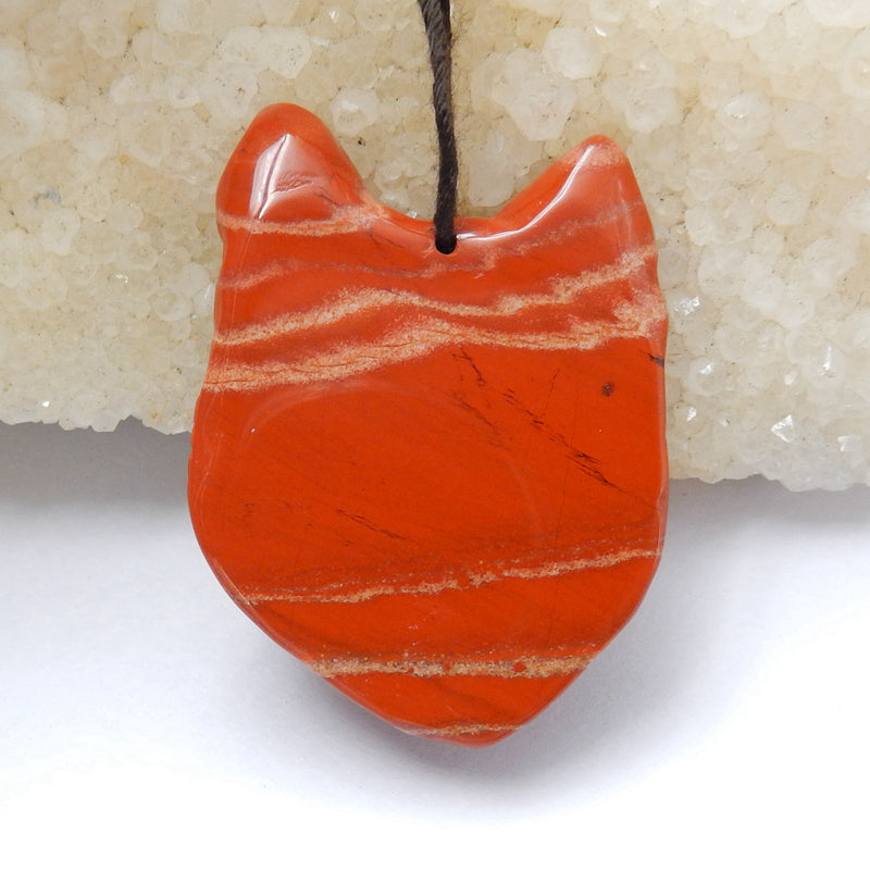 Natural Red River Jasper Carved fox head Pendant Bead 37x28x13mm, 13.6g