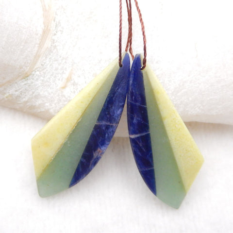 Nouveau design ! Boucles d'oreilles collées Sodalite africaine, Serpentine, Aventurine verte, 43x12x5mm, 9.3g