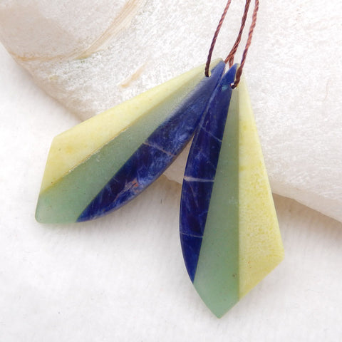 Nouveau design ! Boucles d'oreilles collées Sodalite africaine, Serpentine, Aventurine verte, 43x12x5mm, 9.3g