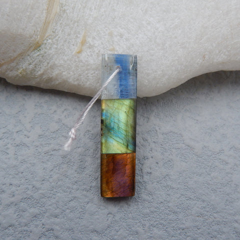 Intarsia of Blue Kyanite And Labradorite Pendant Bead 33x8x4mm, 3.1g