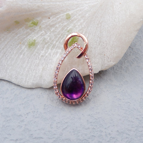 Pendentif en argent sterling 925 fait à la main avec améthyste naturelle, 34 x 19 x 7 mm, 5,2 g