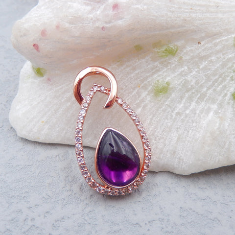 Pendentif en argent sterling 925 fait à la main avec améthyste naturelle, 34 x 19 x 7 mm, 5,2 g