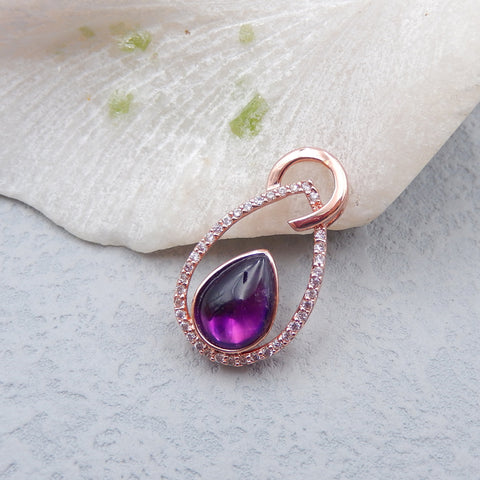 Pendentif en argent sterling 925 fait à la main avec améthyste naturelle, 34 x 19 x 7 mm, 5,2 g