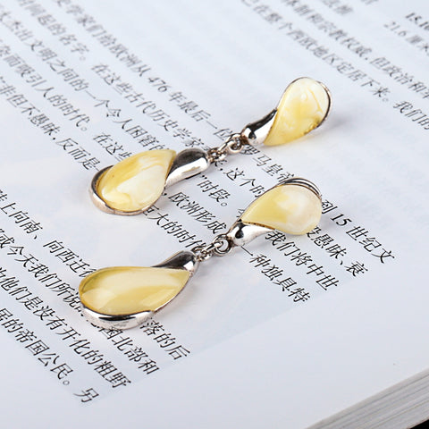 Hot Sale 925 Silver with Natural Amber Gemstone Earrings 6.6g - MyGemGarden