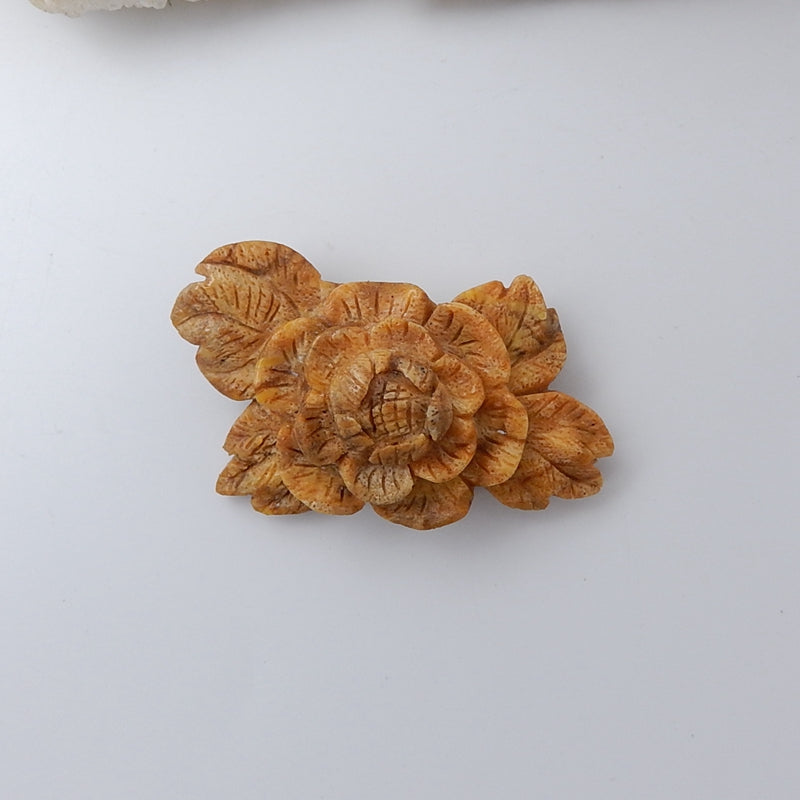 Orange Coral Carved Flower Gemstone Cabochon, 57x34x19mm, 21.3g - MyGemGarden