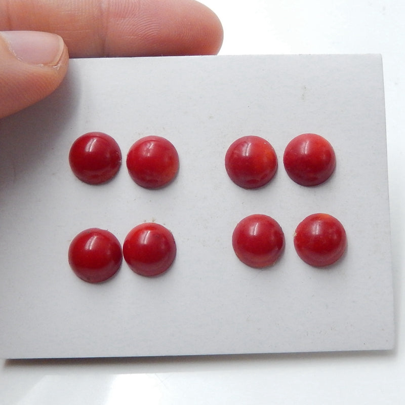 8 pcs Red Coral 9mm round cabochons, 9x9x4mm, 4.83g - MyGemGarden