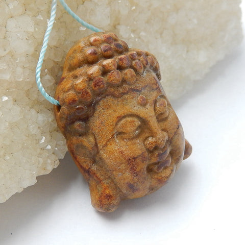 Us Biggs Jasper Carved buddha head Pendant Bead, 31x25x10mm, 11.5g - MyGemGarden