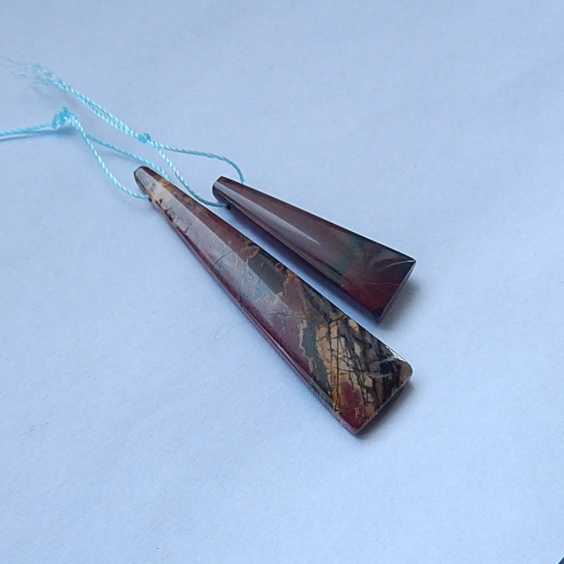 2 pcs Natural Stone Multi-Color Picasso Jasper Pendant Beads, 53x12x6mm, 33x11x6mm, 8.3g - MyGemGarden