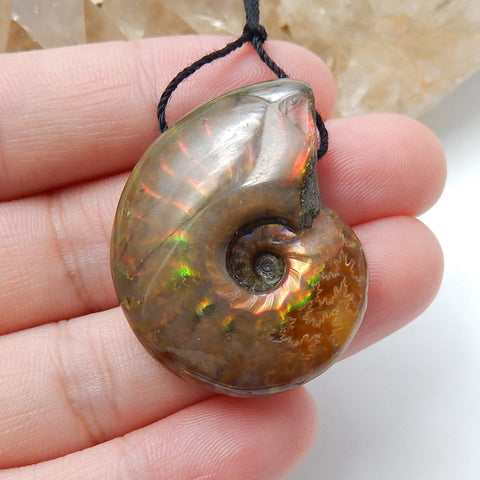 Ammonite Fossil Gemstone Pendant, Natural Stone Jewelry, 31x26x11mm, 12.7g - MyGemGarden