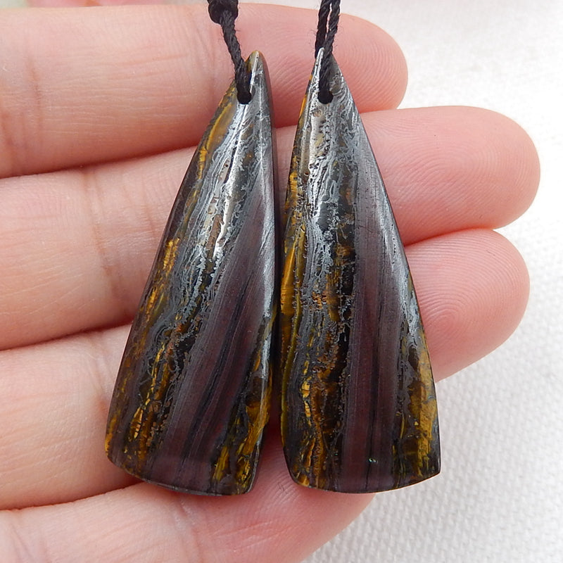 Natural Iron Tiger's Eye Earrings Pair, stone for Earrings making, 40x14x5mm, 11.3g - MyGemGarden