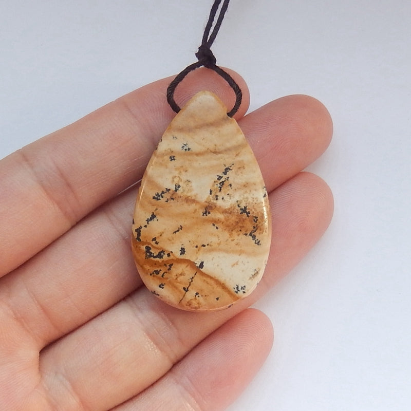 Picture Jasper Gemstone Teardrop Pendant Bead, 40x25x7mm, 9.5g - MyGemGarden