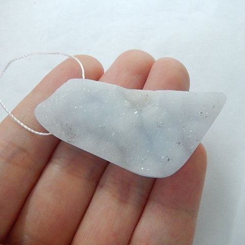 Blue Lace Agate Gemstone Pendant Bead, 47x22x9mm, 13.4g - MyGemGarden