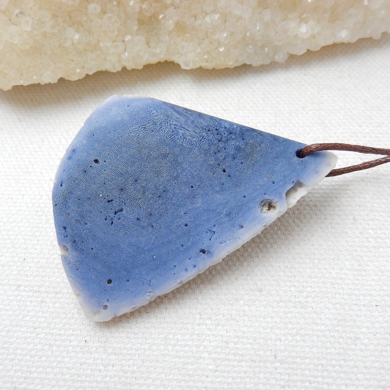 New, Blue Fossil Coral Gemstone Pendant, Nugget Pendant, 53x38x14mm, 23.2g - MyGemGarden