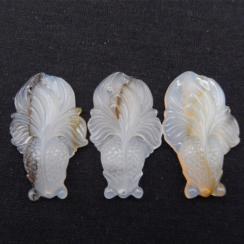 Perle pendentif en poisson sculpté en agate de Maganese de Java oriental rare naturelle, 50 mm, 13 g