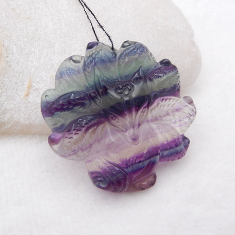 Pendentif de renard en pierre précieuse de fluorite sculpté, petit pendentif renard de sculpture, pendentif de collier d'animal, cadeau de fluorite violet, 43x43x10mm,30.4g