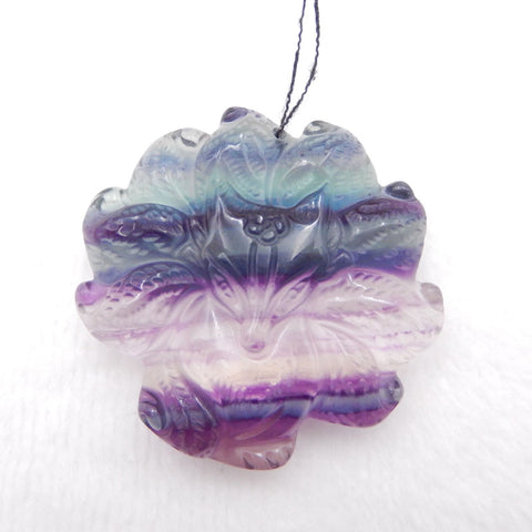 Pendentif de renard en pierre précieuse de fluorite sculpté, petit pendentif renard de sculpture, pendentif de collier d'animal, cadeau de fluorite violet, 43x43x10mm,30.4g