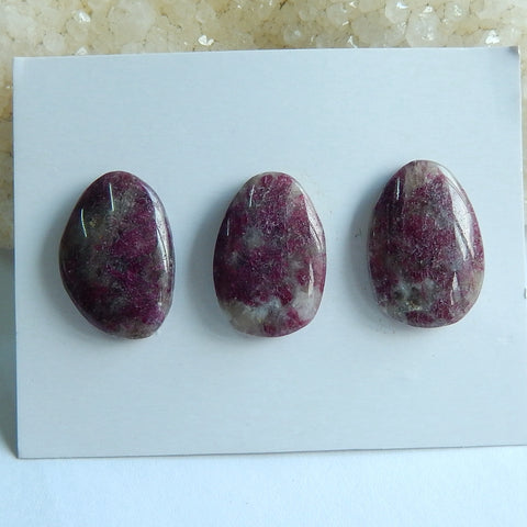 3 pcs Natural  Pink Tourmaline Gemstone Cabochons, 21x15x4mm, 8.3g - MyGemGarden