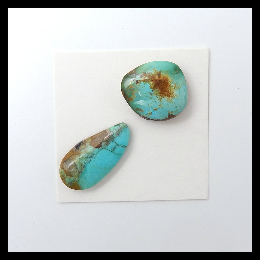 2 Pcs High quality Aricona?Turquoise Cabochons,17x16x5mm,22x11x4mm,3.6g - MyGemGarden