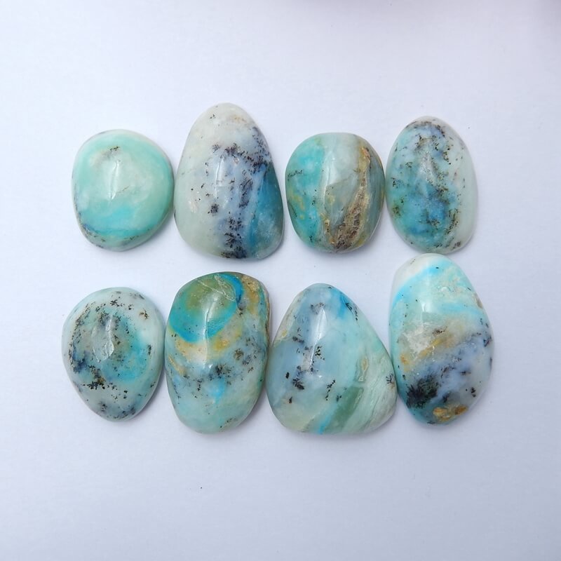 8 pcs Blue Opal Gemstone Cabochons, 28x16x8mm,20x16x8mm, 33.1g - MyGemGarden