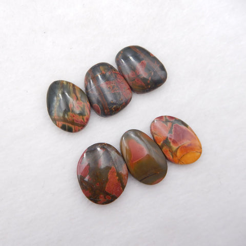 5 PCS Natural Red Creek Jasper Cabochons 21X17X4mm, 21X14X4mm, 12.3g
