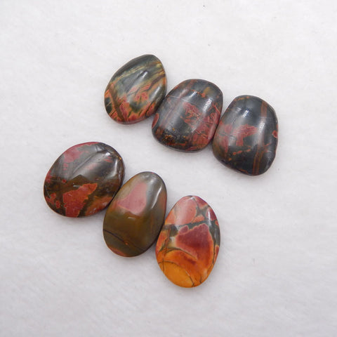 5 PCS Natural Red Creek Jasper Cabochons 21X17X4mm, 21X14X4mm, 12.3g