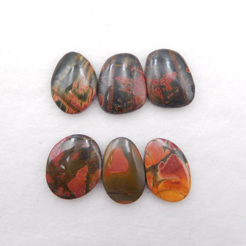 5 PCS Natural Red Creek Jasper Cabochons 21X17X4mm, 21X14X4mm, 12.3g