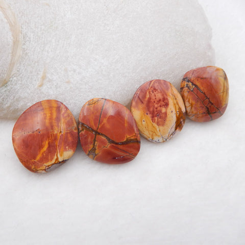 4 PCS Natural Red Creek Jasper Cabochons 18X4mm, 10.1g