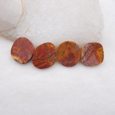 4 PCS Natural Red Creek Jasper Cabochons 18X4mm, 10.1g