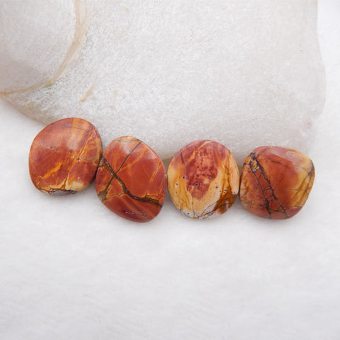 4 PCS Natural Red Creek Jasper Cabochons 18X4mm, 10.1g