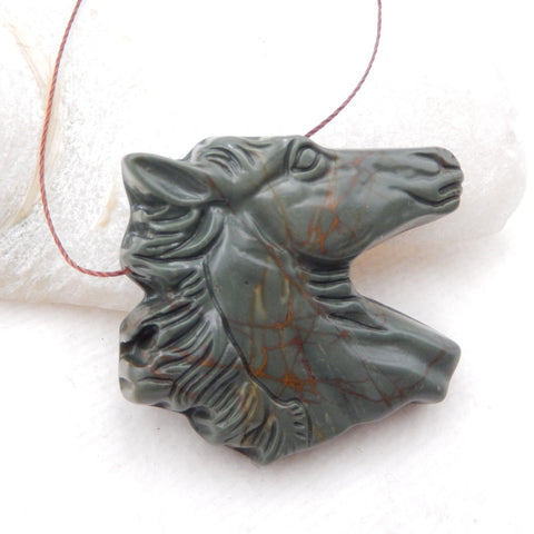 Pendentif tête de cheval en jaspe Picasso naturel multicolore sculpté à la main, 40x44x9mm, 26.3g