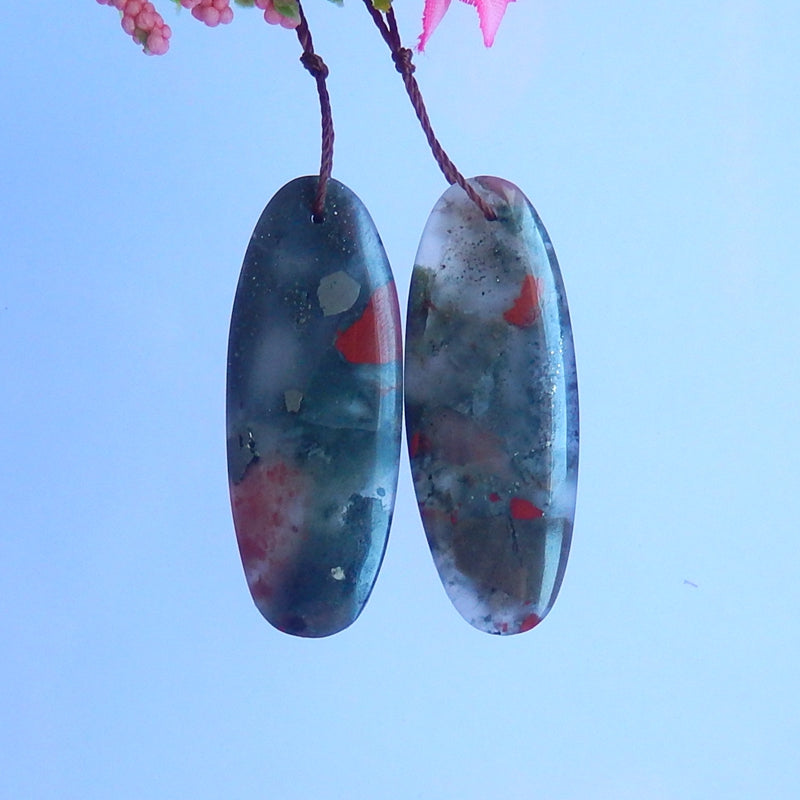 Natural African Blood Stone Drilled Earrings Pair 37x14x5mm,8.6g - MyGemGarden