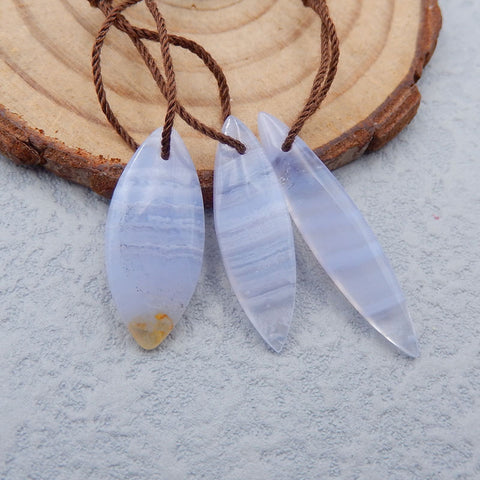 3 PCS Natural Blue Lace Agate Pendant Beads 37x7x4mm, 23x10x4mm, 4.1g