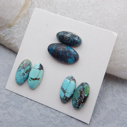 6 PCS Natural Turquoise Cabochons 14x7x3mm, 12x6x3mm, 3.1g