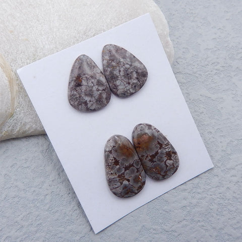 2 Pairs Natural Mushroom Jasper Cabochons 21x16x4mm, 24x14x5mm, 9.1g