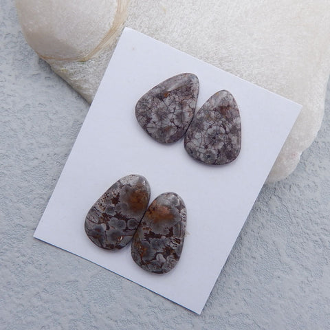 2 Pairs Natural Mushroom Jasper Cabochons 21x16x4mm, 24x14x5mm, 9.1g