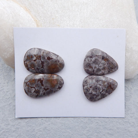 2 Pairs Natural Mushroom Jasper Cabochons 21x16x4mm, 24x14x5mm, 9.1g