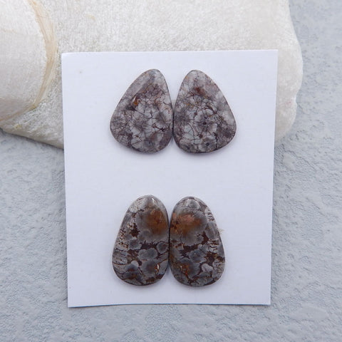 2 Pairs Natural Mushroom Jasper Cabochons 21x16x4mm, 24x14x5mm, 9.1g