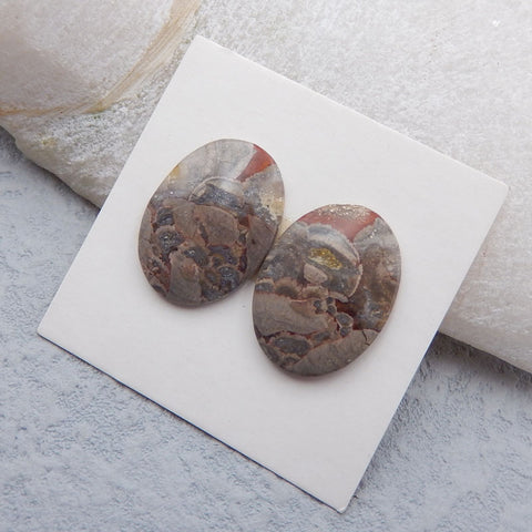 Natural Mushroom Jasper Cabochons Paired 20x14x3mm, 3.1g