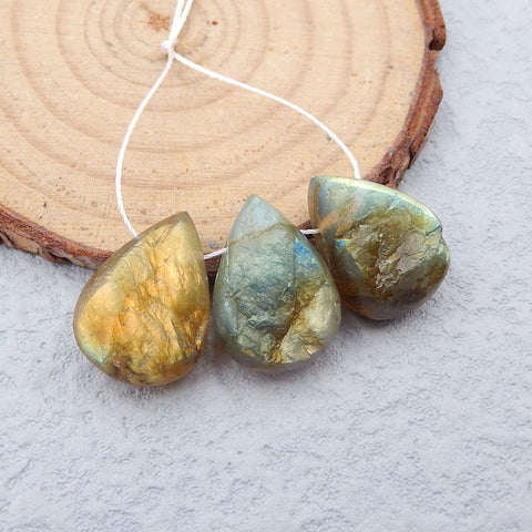 3 PCS Natural Labradorite Pendant Beads 18x13x6mm, 7.6g