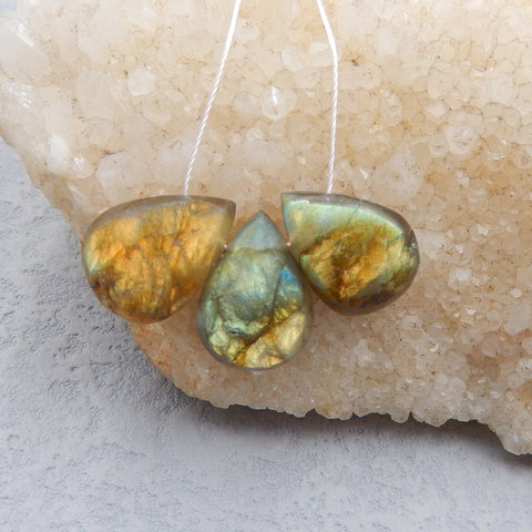 3 PCS Natural Labradorite Pendant Beads 18x13x6mm, 7.6g