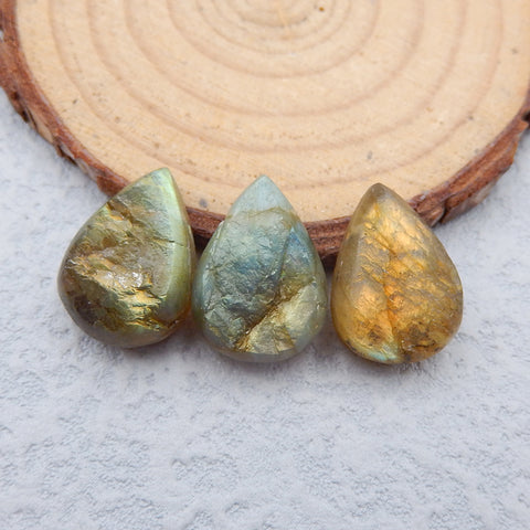 3 PCS Natural Labradorite Pendant Beads 18x13x6mm, 7.6g