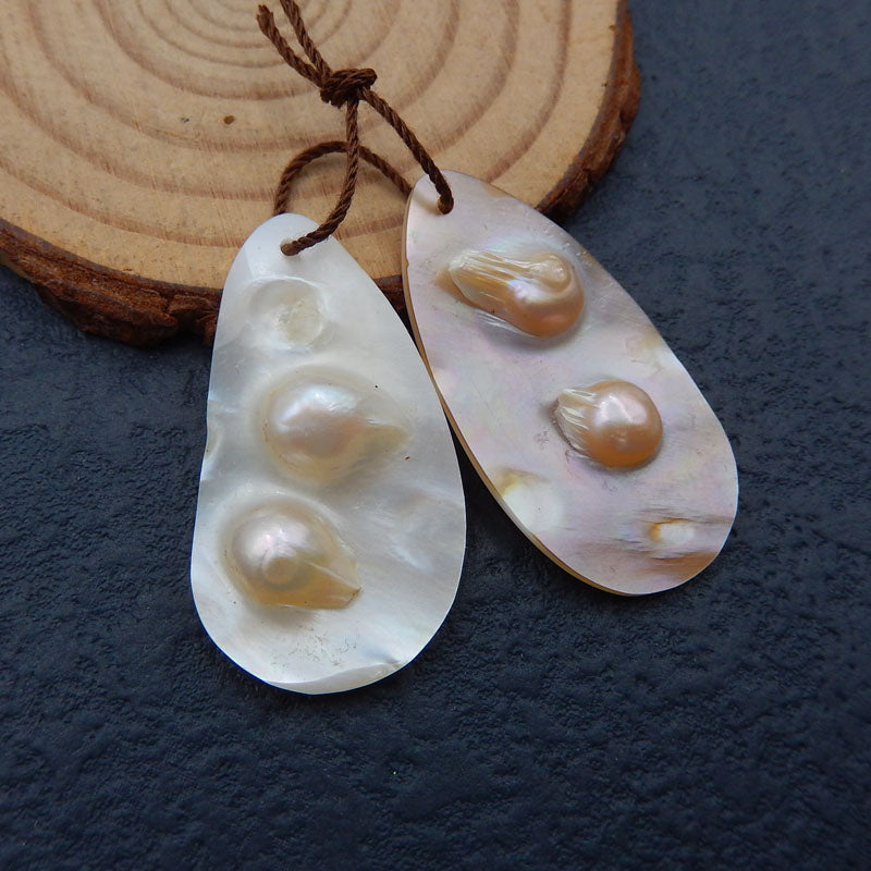 Natural Shell with Pearl Earring Beads 34x20x6mm, 6.5g