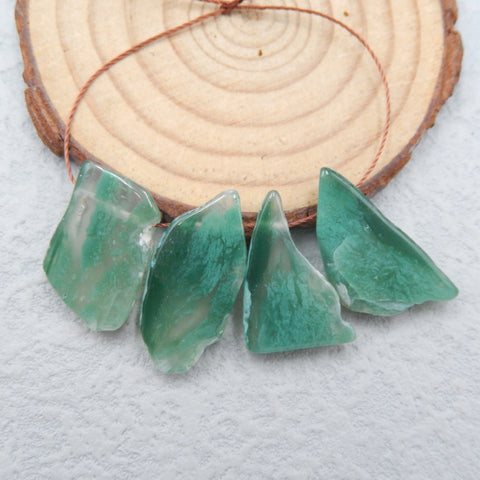 4 PCS Natural Green Chalcedony Pendant Beads 20x14x4mm, 26x13x5mm, 9.4g