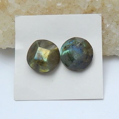 Natural Labradorite 15mm round cabochons Pair, 15x15x7mm, 5.36g - MyGemGarden