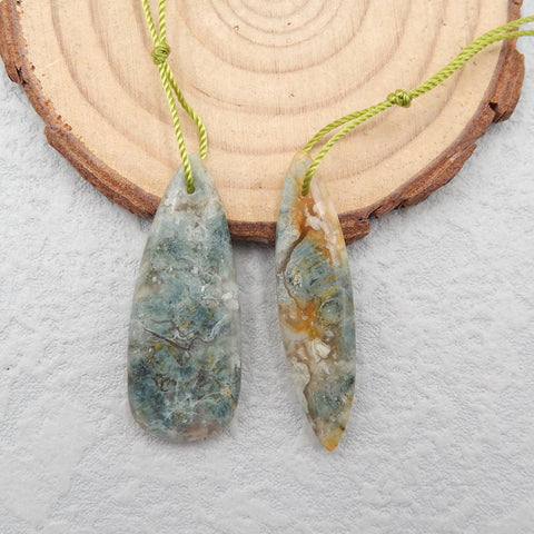 1 对海洋碧玉耳环珠,37x9x4mm,35x14x4mm,5.6g