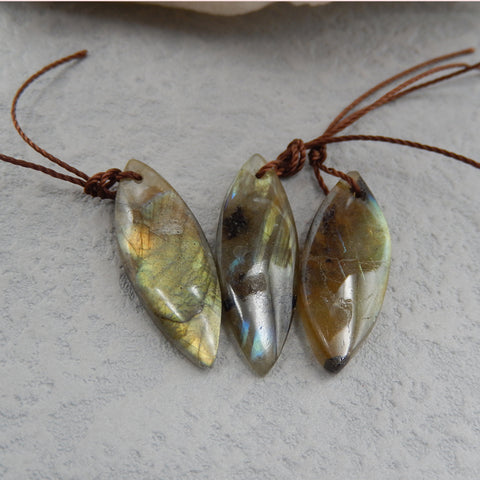 3 PCS Natural Labradorite Pendant Beads 25x10x4mm, 4.6g