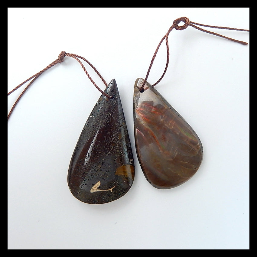 Natural Ammonite Fossil Earrings Pair 35x19x6mm,33x19x6mm,9.8g - MyGemGarden