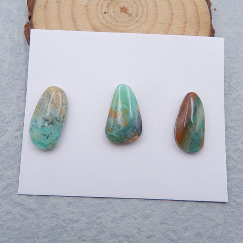 3 PCS Natural Blue Opal Cabochons 20X9X5mm, 19X12X5mm, 5.2g