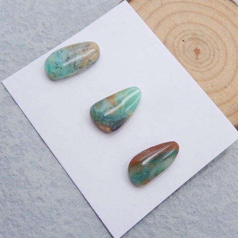 3 PCS Natural Blue Opal Cabochons 20X9X5mm, 19X12X5mm, 5.2g