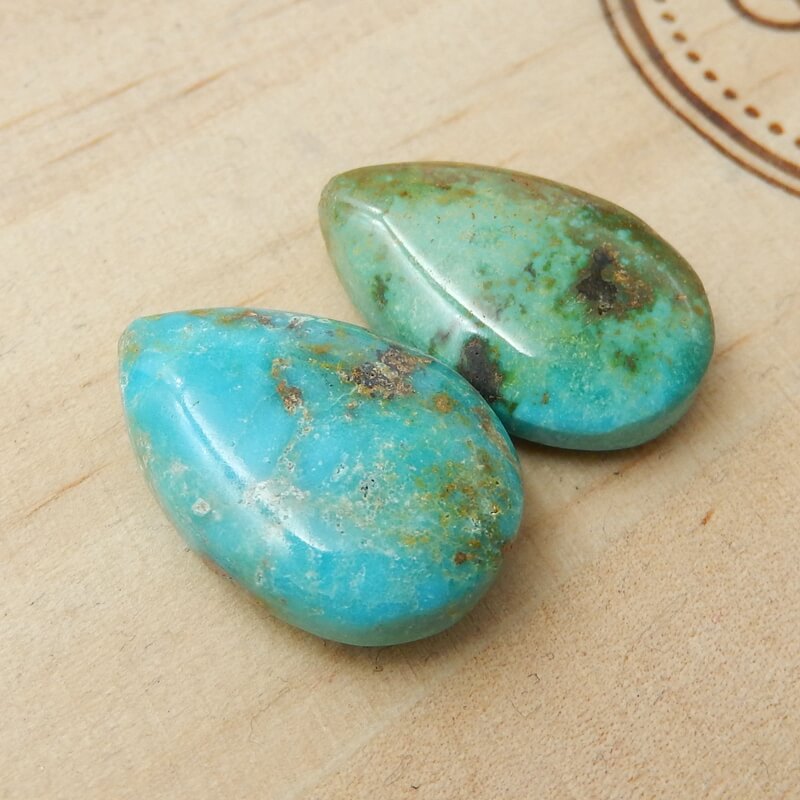Sale 2 Pcs Turquoise Teardrop Gemstone Cabochon, 20x14x7mm, 21x13x7mm, 5.1g - MyGemGarden